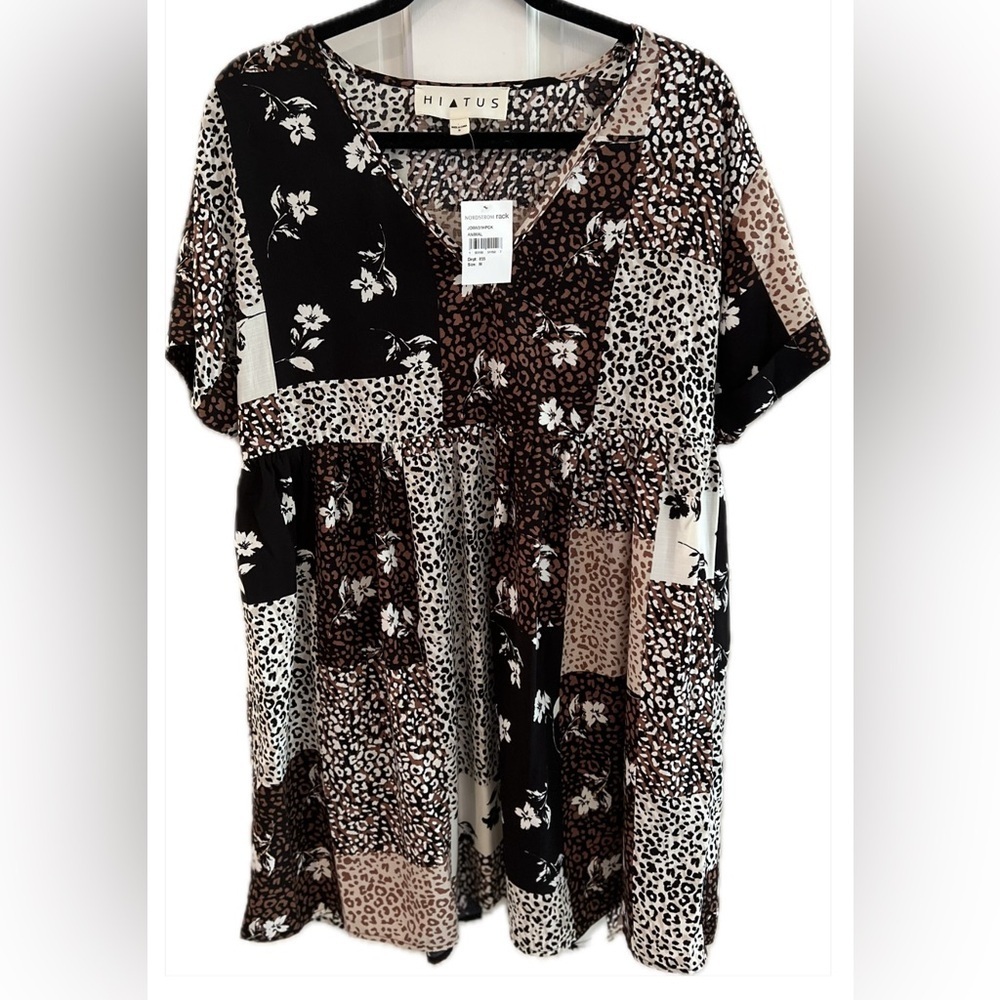 HIATUS Patch work Floral & Animal Print Babydoll Dress, Size M
